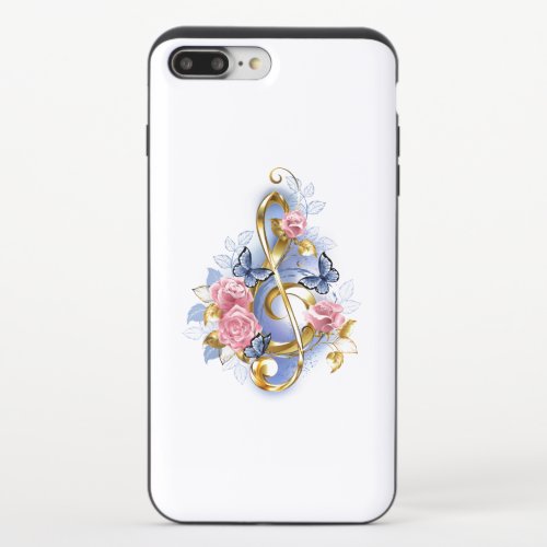 Treble clef with Pink Roses iPhone 87 Plus Slider Case