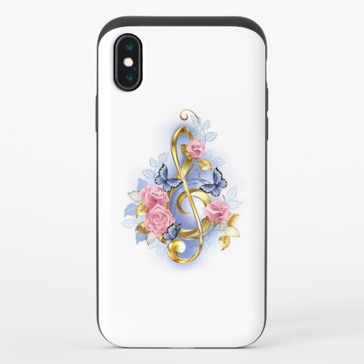Treble clef with Pink Roses iPhone XS Slider Case