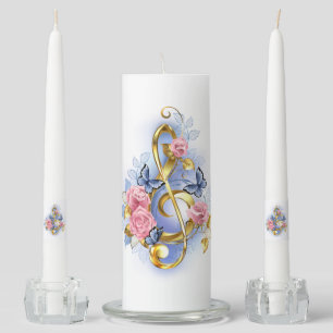 Treble clef with Pink Roses Unity Candle Set