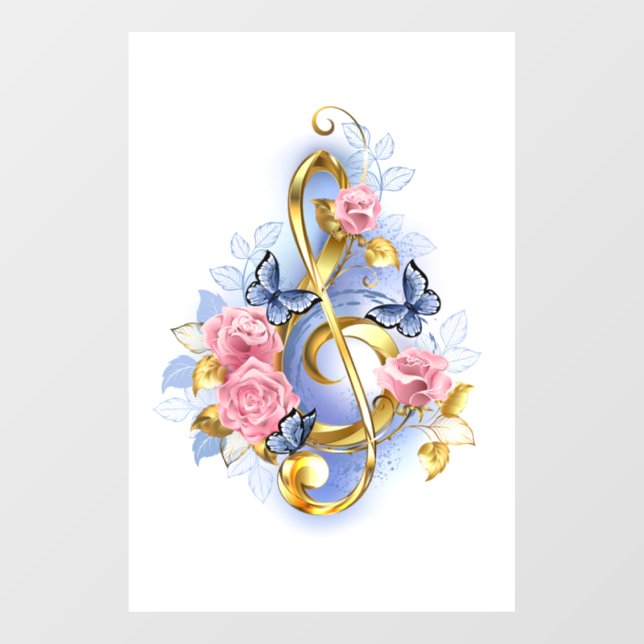 Treble clef with Pink Roses Window Cling (Sheet)