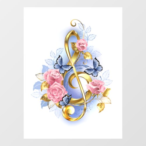 Treble clef with Pink Roses Window Cling