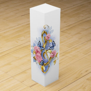 Treble clef with Pink Roses Wine Box