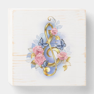 Treble clef with Pink Roses Wooden Box Sign