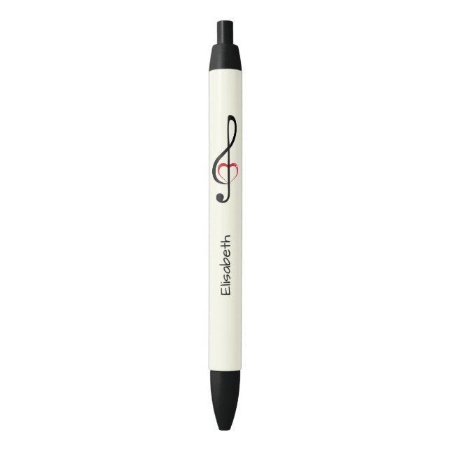 Treble clef with shiny pink heart pen (Front Vertical)