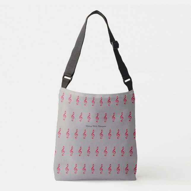 treble clefs music gray tote with name (Front)