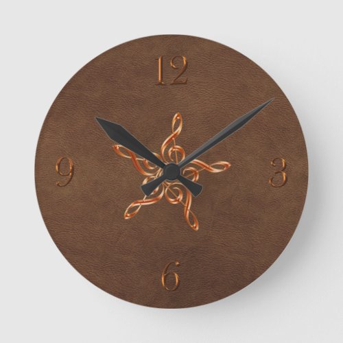 Treble Clefs Music_themed Faux Leather Wall Clock