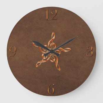 Treble Clefs Music-themed Faux Leather Wall Clock by RavenSpiritPrints at Zazzle