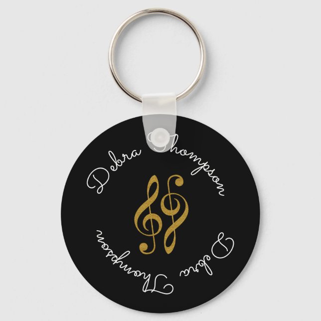 treble clefs with musician full name personalized keychain (Front)