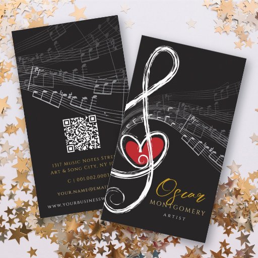 Customizable Treble Love Heart Music Musical Notes Symphony Business Card Templates