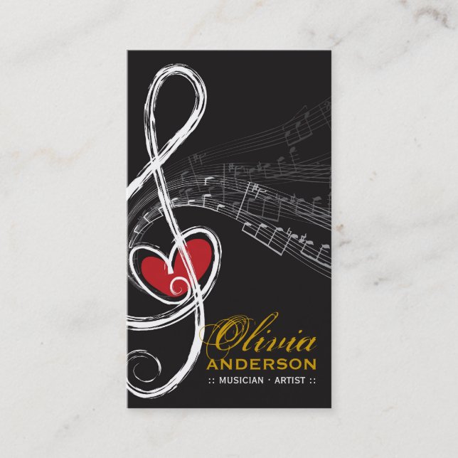 Treble Love Heart Music Musical Notes Symphony Business Card (Front)