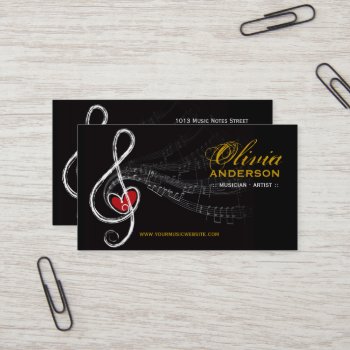 Treble Love Heart Music Musical Notes Symphony Business Card by fat_fa_tin at Zazzle