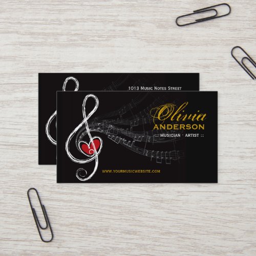 Treble Love Heart Music Musical Notes Symphony Business Card