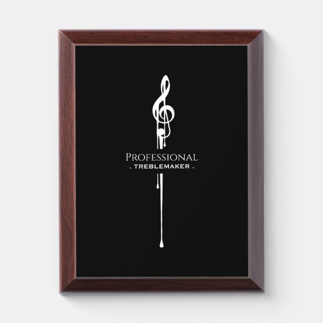 Treblemaker Funny Music Pun Classy Black G-Clef Award Plaque (Vertical)