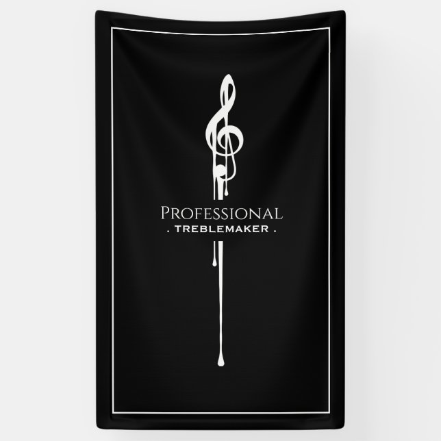 Treblemaker Funny Music Pun Classy Black G-Clef Banner (Vertical)