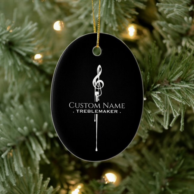 Treblemaker Funny Music Pun Classy Black G-Clef Ceramic Ornament (Tree)