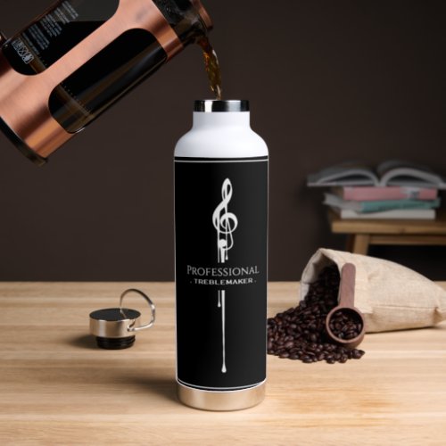 Treblemaker Funny Music Pun Classy Black G_Clef Water Bottle