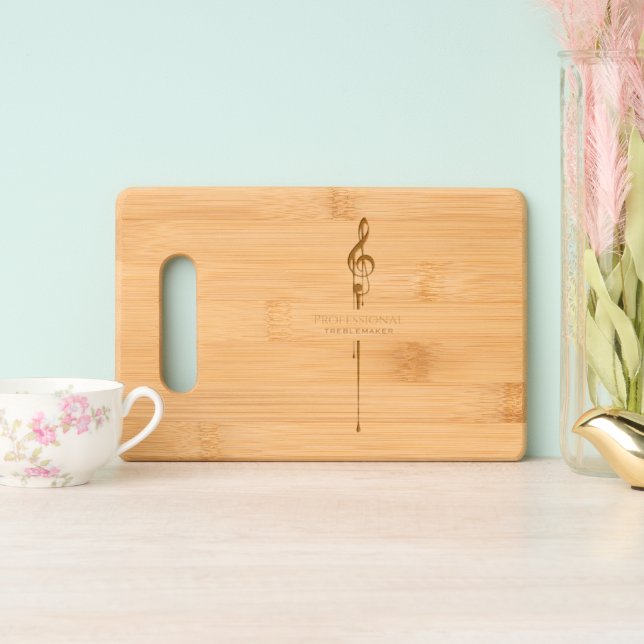 Treblemaker Funny Music Pun Melting G-Clef Engraved Cutting Board (Upright)