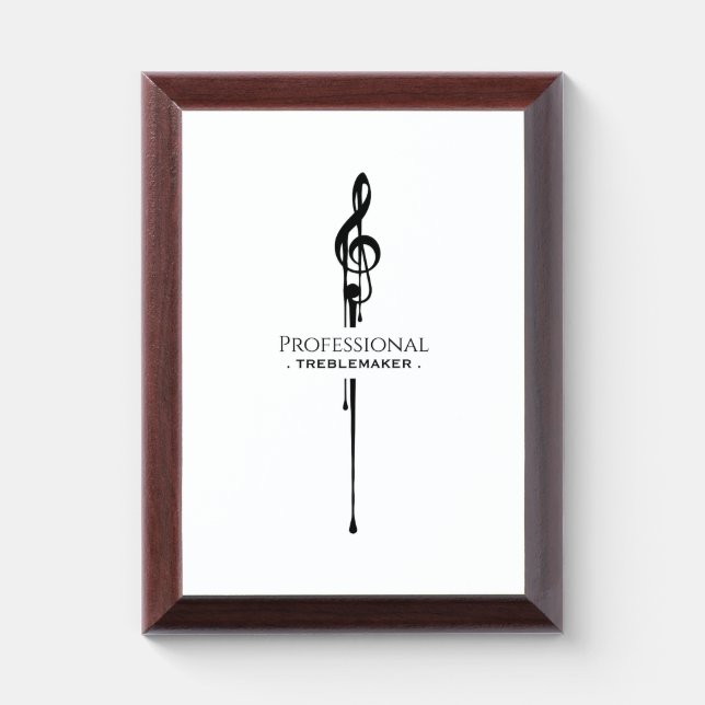 Treblemaker Funny Music Pun White G-Clef Award Plaque (Vertical)