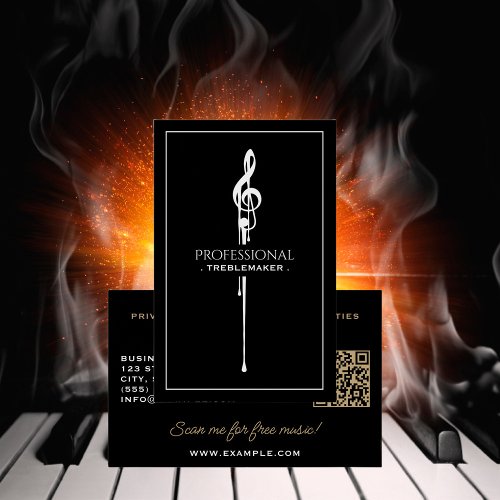 Treblemaker White Hot G_Clef on Classy Black Business Card