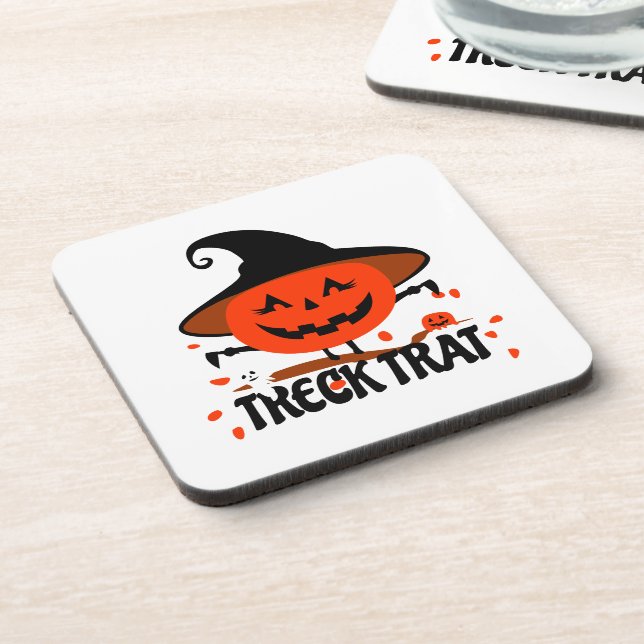 Treck Trat Pumpkin Smiling Beverage Coaster (Left Side)