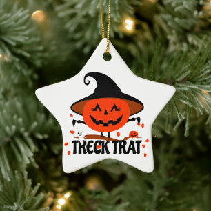 Treck Trat Pumpkin Smiling Ceramic Ornament