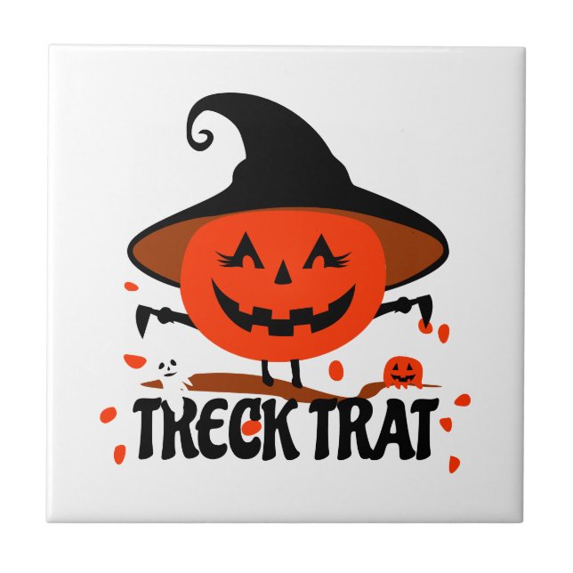 Treck Trat Pumpkin Smiling Ceramic Tile (Front)
