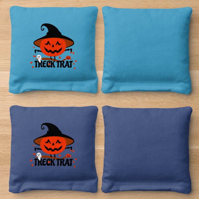 Treck Trat Pumpkin Smiling Cornhole Bags (Wood)