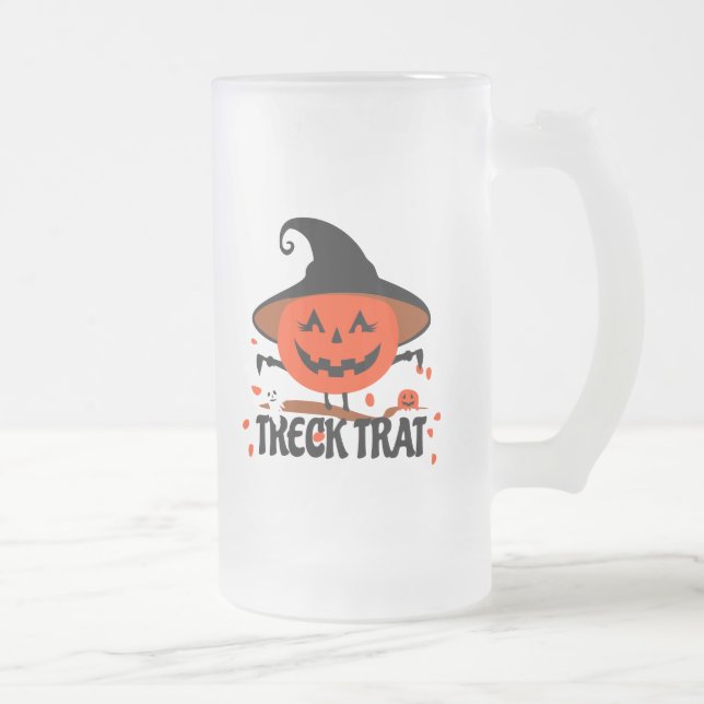 Treck Trat Pumpkin Smiling Frosted Glass Beer Mug (Right)