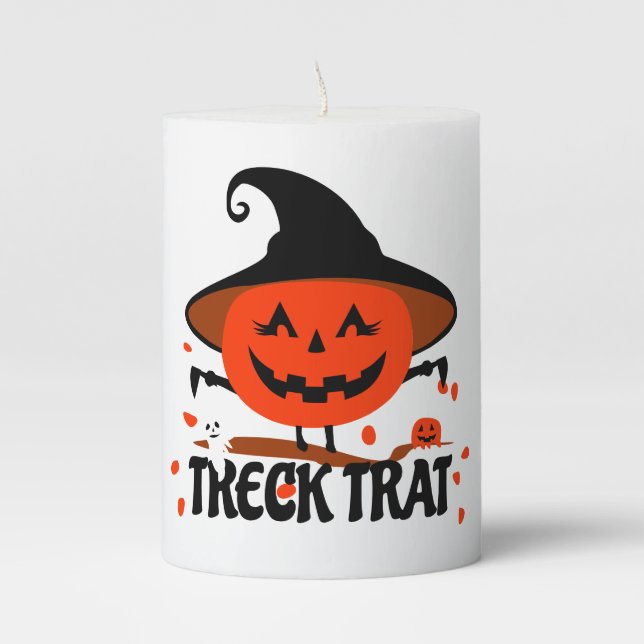 Treck Trat Pumpkin Smiling Pillar Candle (Front)