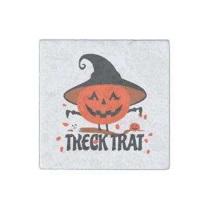 Treck Trat Pumpkin Smiling Stone Magnet