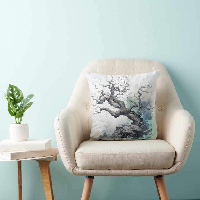 Tree Abstract Blue Throw Pillow (Chair)