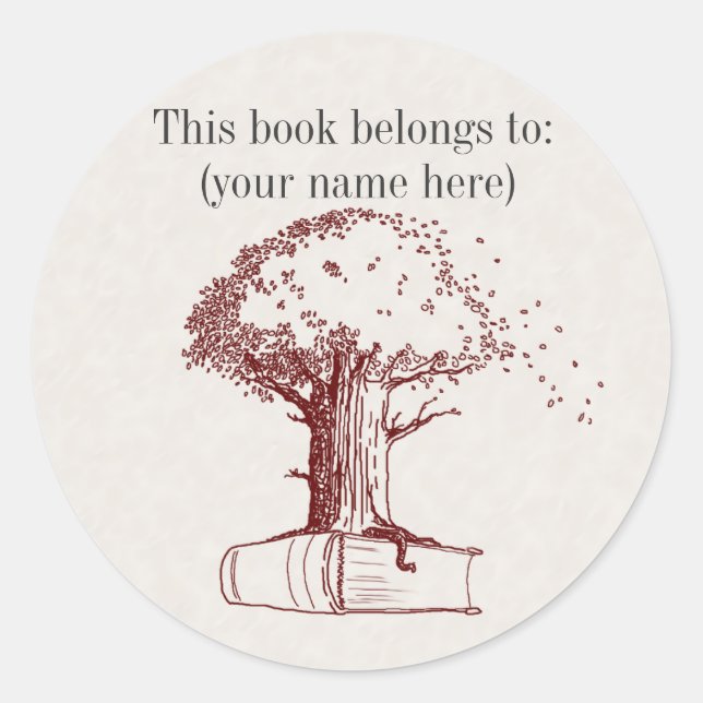 Tree and a book classic round sticker (Front)