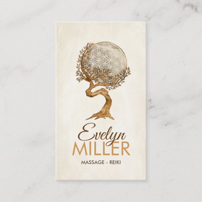 Tree and Flower of life - mother of pearl and gold Business Card (Front)