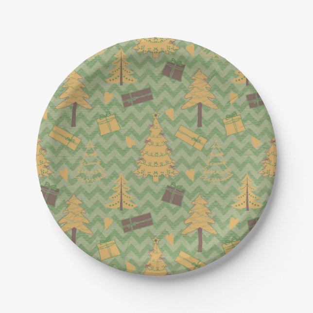Tree and Gift Silhouettes Paper Plates (Front)