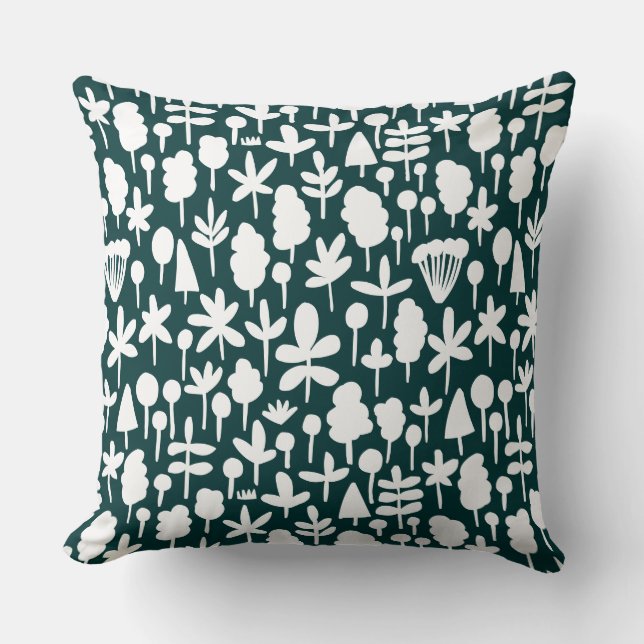 Tree and Leaf shape Pattern 051017 - Wt on Dk Grn Throw Pillow (Front)