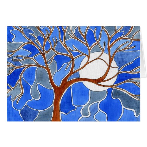 Tree and Moon Art Card - Blue