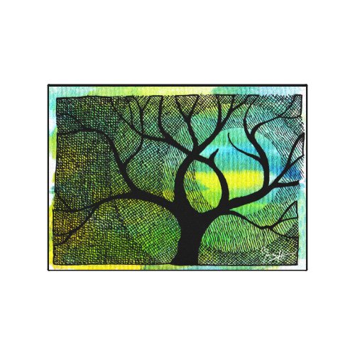 Tree and Moon - Blue and Yellow Watercolors Canvas Print