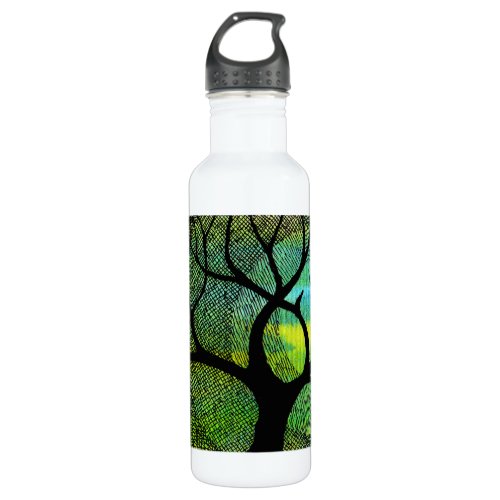 Tree and Moon - Blue and Yellow Watercolors Stainless Steel Water Bottle