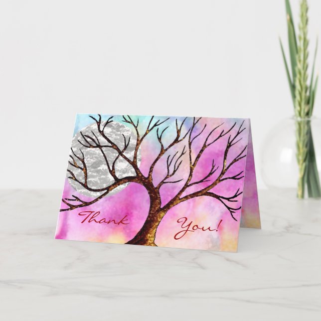 Tree and Moon Colorful Thank You Card (Front)