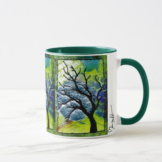 Tree and Moon Fiber Art Mug (Right)