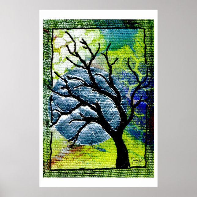 Tree and Moon Fiber Art Poster (Front)