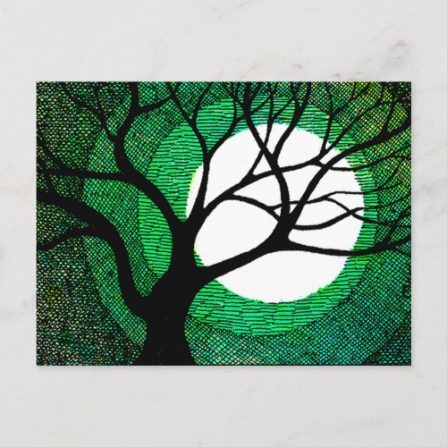 Tree and Moon - Green Postcard