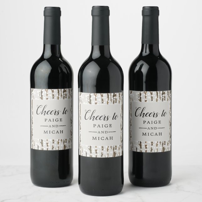 Tree and Snow Winter Engagement Party Wine Label (Bottles)