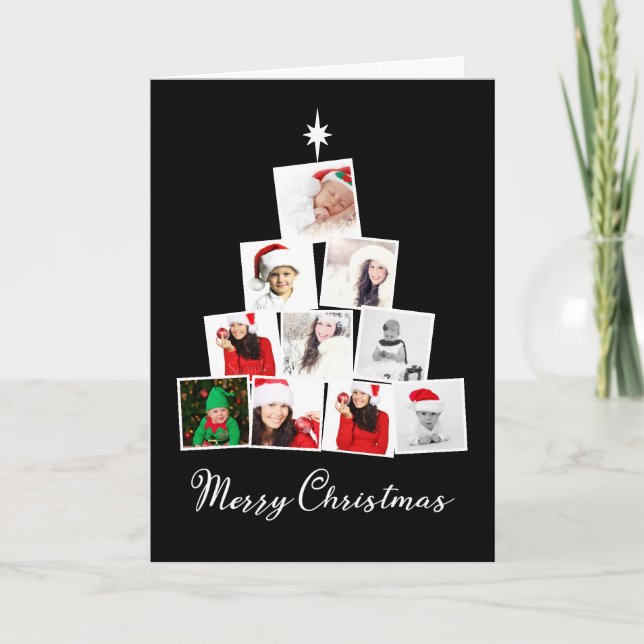 Tree and Star Personalized Christmas Holiday Card (Front)
