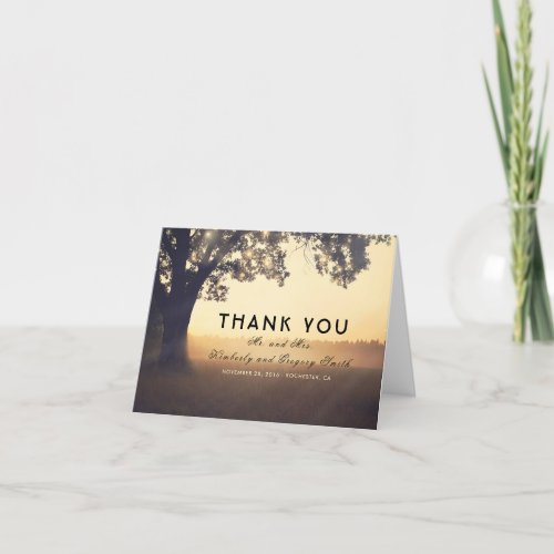 Tree and String Lights Rustic Wedding Thank You - Country rustic old tree and string of lights wedding thank you cards
