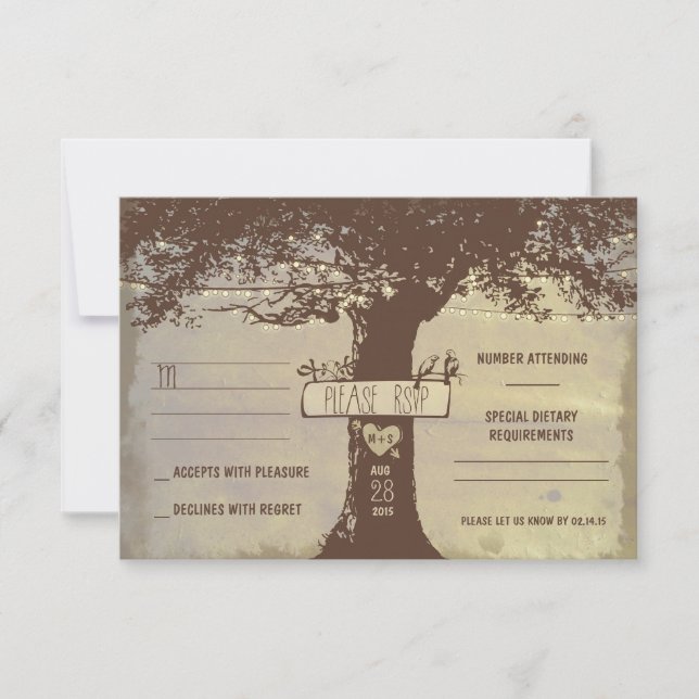 tree and string lights wedding RSVP cards (Front)