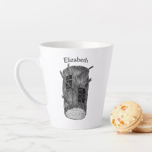 Tree Art - Log With Magical Forest Creatures Name Latte Mug