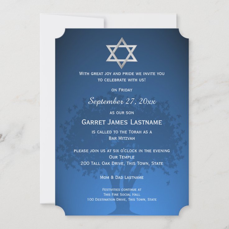 Tree Bar Mitzvah Sapphire Silhouette Invitation | Zazzle