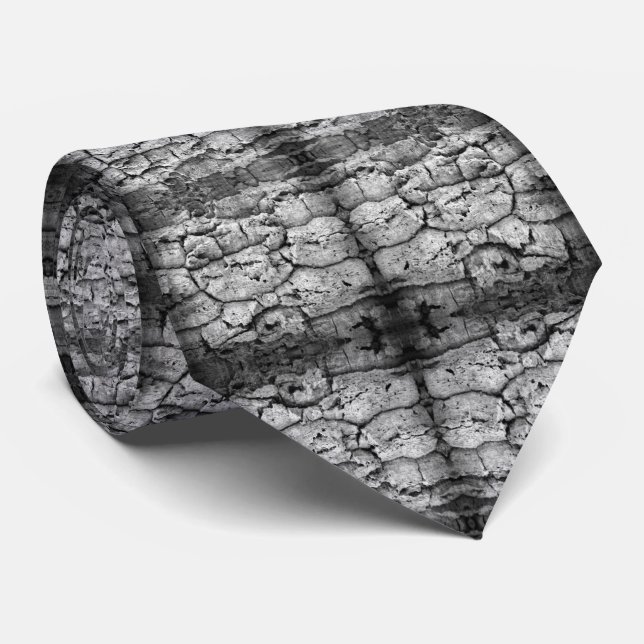 Tree Bark Black And White Photo Closeup Pattern Neck Tie (Rolled)