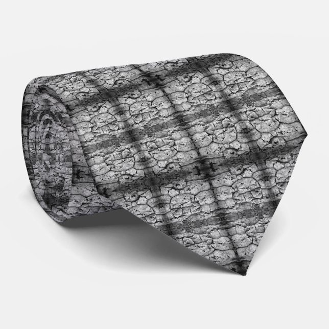 Tree Bark Black And White Photo Closeup Pattern Neck Tie (Rolled)